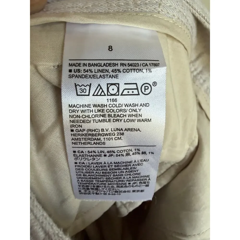 Banana Republic Linen-Blend Wide-Leg Pleated Trouser Pants Beige Womens Size 8